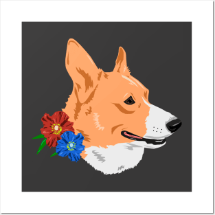 Corgi Floral Portrait Posters and Art